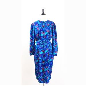 Papell Adrianna 100% silk dress floral blue size12